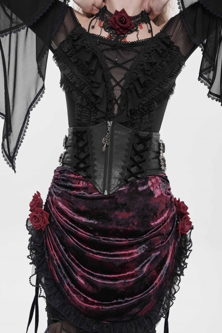 Black Crochet Lace-Up Slim Zippered Women's Gothic Accessory Zip Girdle - Product - 12
