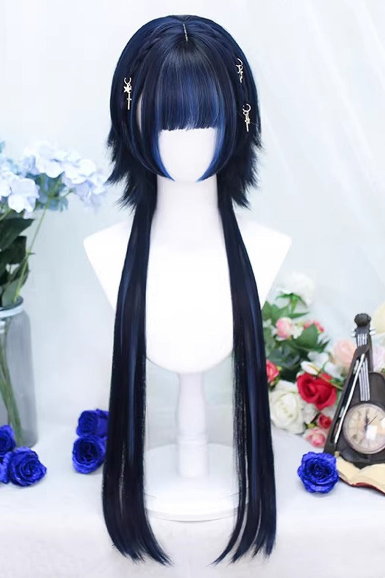 Japanese Style Highlight Trendy Girl Long Braid Sweet Lolita Wig 4 Colors - Blue/Black - 1
