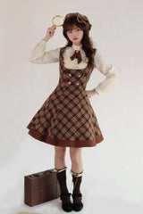 Brown [Broken Pocket Watch] Sleeveless Printed Classic Lolita Bust-Support Jsk Dress - Product - 9