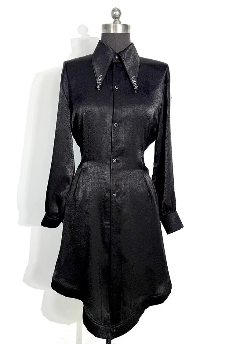 Snake-Detail Lapel Collar Long Sleeves Slim Velvet Gothic Ouji Lolita Blouse 3 Colors - Product - 3