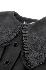 Black Floral Embroidered Peter Pan Collar Long Sleeves Bowknot Women's Gothic Coat - Product - 13