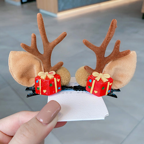 Christmas Headdress Moose Horn Hairpin Head Clips - Brown - 6