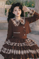 Dark Brown Multi-layer Bowknot College Style Autumn Winter Princess Sweet Lolita Skirt Set - Product - 7