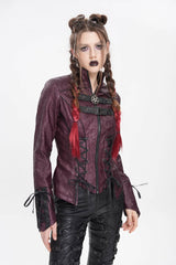 Red Pentacle Lace-Up Buckle Women's Punk Jacket - Product - 2