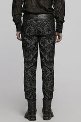 Black Print Floral Embroidery Buckle Men's Gothic Pants - Product - 3