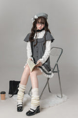 Grey Square Collar Long Sleeves Polka Dot Printed Ruffled Sweet Lolita Dress - Product - 8