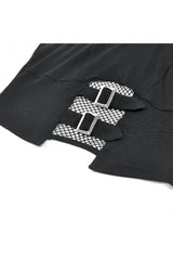 Black Women's Punk Halterneck Cross Double Buckled Waist Mesh Splice Tank Top - Product - 14