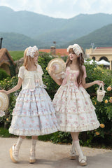[Strawberry Garden] Sleeveless Multi-Layered Printed Ruffled Bow Sweet Lolita Jsk Dress 2 Colors - Product - 5