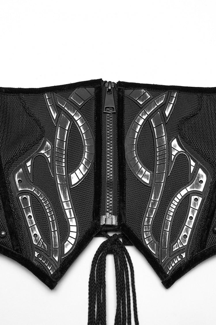 Black Irregular Mesh Zipper Women's Punk Underbust Corset - Product - 5