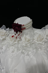 White [Illusory Mirror Image] Off Shoulder Sleeveless Jacquard Lace Gothic Lolita Jsk Dress - Product - 6