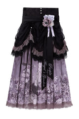 Black/Purple [Angel Garden] Sleeveless Print Ruffle Bowknot Lace Sweet Gothic Lolita Skirt Set - Product - 6