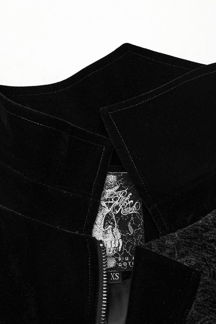 Black Stand Collar Jacquard Print Stitching Womens Gothic Coat - Product - 8