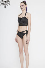 Black Lace-Up Front Middle Cross-Strap Women's Punk Swimsuit Bottoms - Product - 6