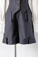 Grey [Griffin’s Pact] Bust Support Striped Printed Gothic Ouji Lolita Shorts Vest Set - Shorts - 4