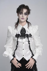 White Lapel Collar Long Sleeves Jacquard Swallow-tailed Lace Men's Gothic Palace Shirt - White - 3
