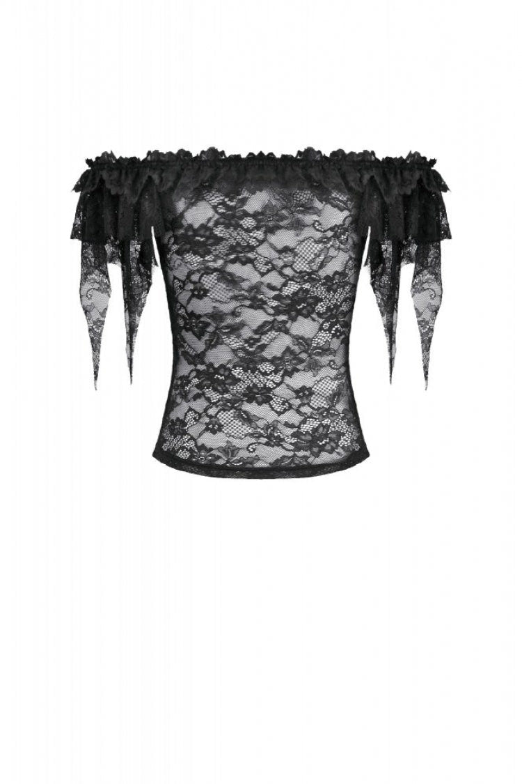 Black Off Shoulder Floral Sheer Lace Women's Gothic Top - Product - 16