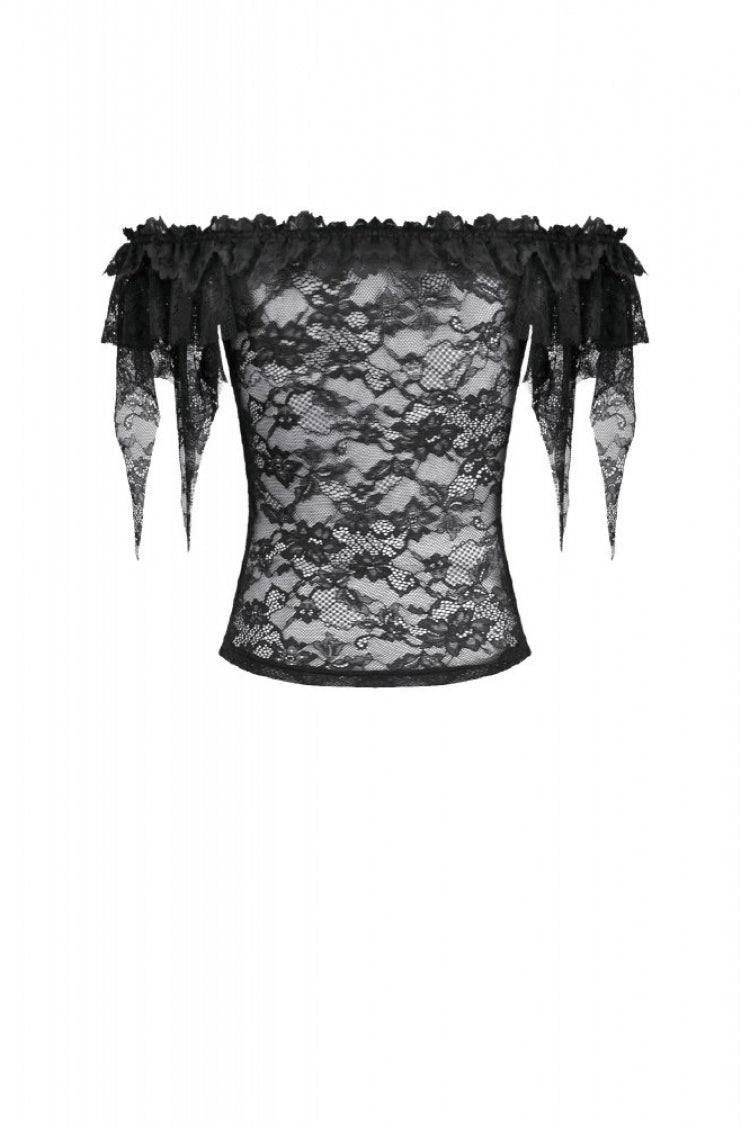 Black Off Shoulder Floral Sheer Lace Women's Gothic Top - Product - 16