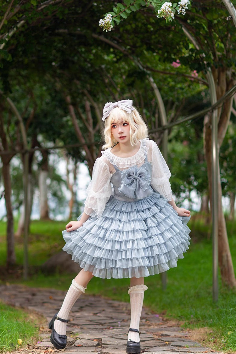 Multi-layer Plaid Print Ruffle Bowknot Sweet Lolita Tiered Dress 3 Colors - Product - 15