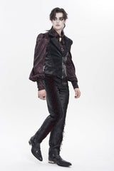 Black Lapel Collar Jacquard Lace Slim Men's Gothic Vest - Product - 5