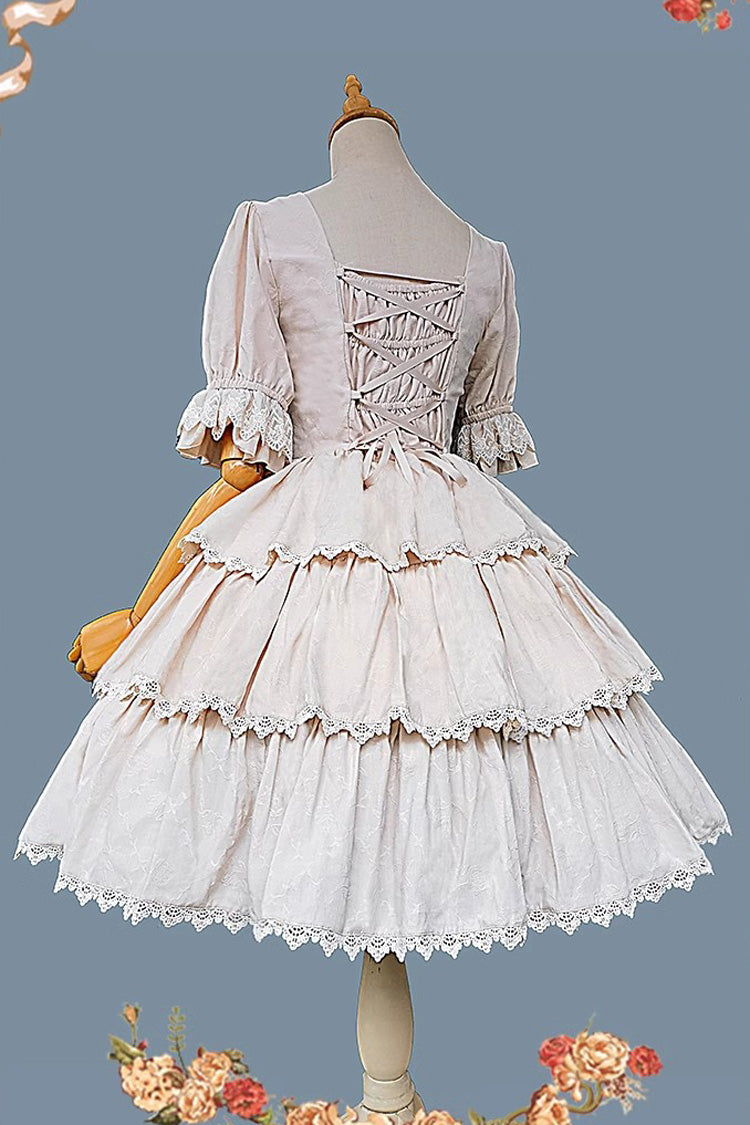 Tulip Print Embroidery Short Sleeves Multi-layer Sweet Elegant Lolita Jsk Dress 3 Colors - Product - 9