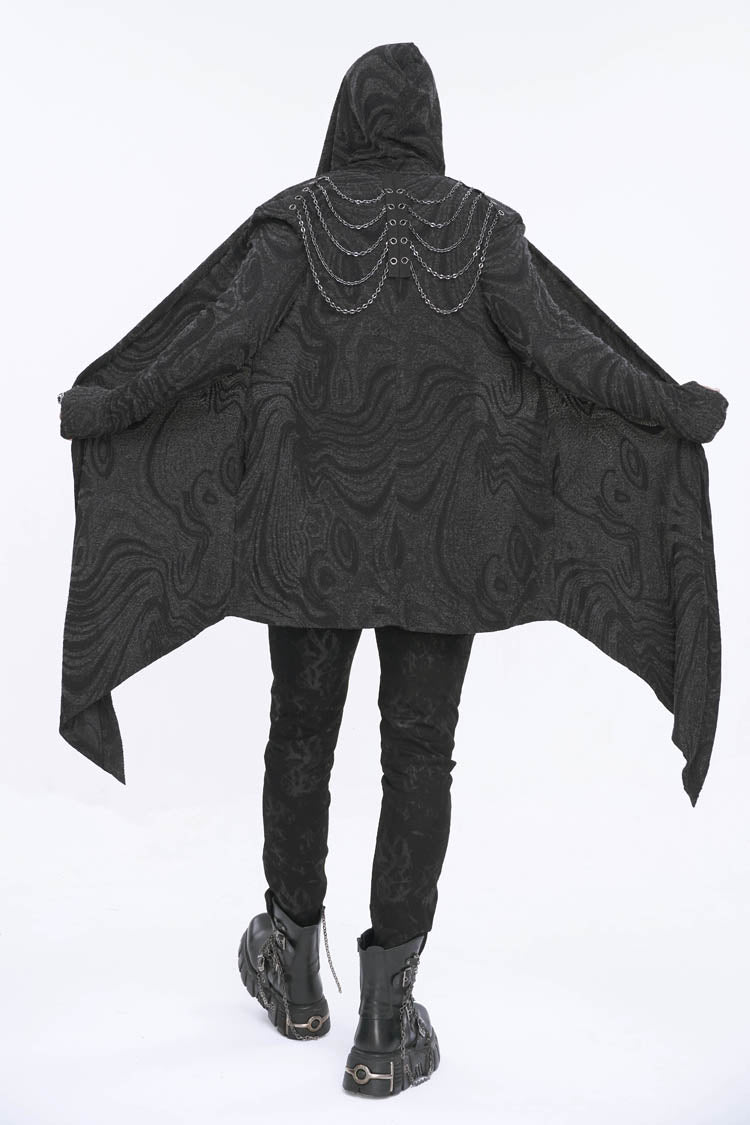 Black Lrregular Back Multi Chain Long Men's Gothic Coat With Hood - Product - 8