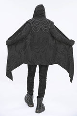 Black Lrregular Back Multi Chain Long Men's Gothic Coat With Hood - Product - 8