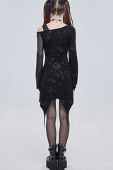 Black Gothic Off-The-Shoulder Graphic-Print Asymmetric Design Splicing Mesh Women's Dress - Product - 9