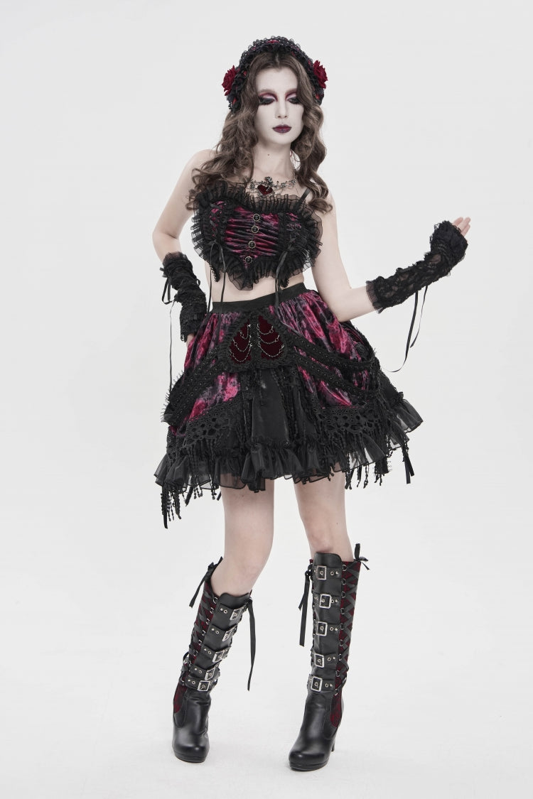 Black/Red  Multi-Layered  Tassels  Chain-Decorated Women's Gothic Skirt - Product - 3
