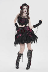 Black/Red  Multi-Layered  Tassels  Chain-Decorated Women's Gothic Skirt - Product - 3