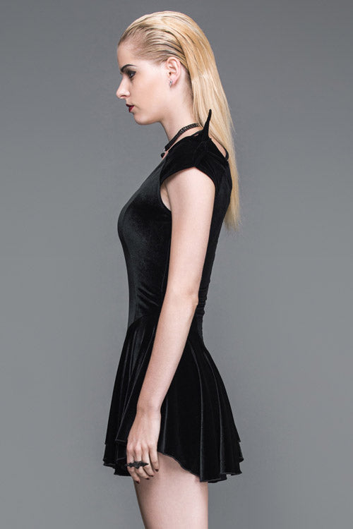Black Little Devil Off The Shoulder Sexy Velvet Punk Womens Dress With Wings - Product - 3