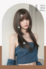 Cool Brown Japanese Style High Layers Hime Cut Long Straight Sweet Lolita Wig - Product - 3