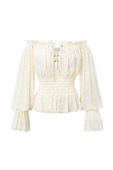 White Off Shoulder Long Sleeves Ruffle Lace Women's Gothic Blouse - Product - 4