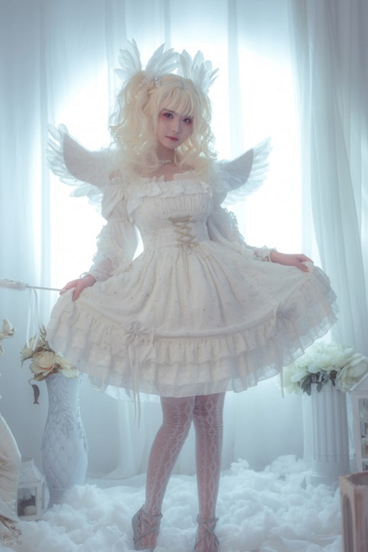 [Wishing Stars] Double-Layered Ruffle Bowknot Lace-Up Gothic Lolita Jsk Dress Version 1 - Product - 4