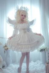 [Wishing Stars] Double-Layered Ruffle Bowknot Lace-Up Gothic Lolita Jsk Dress Version 1 - Product - 4