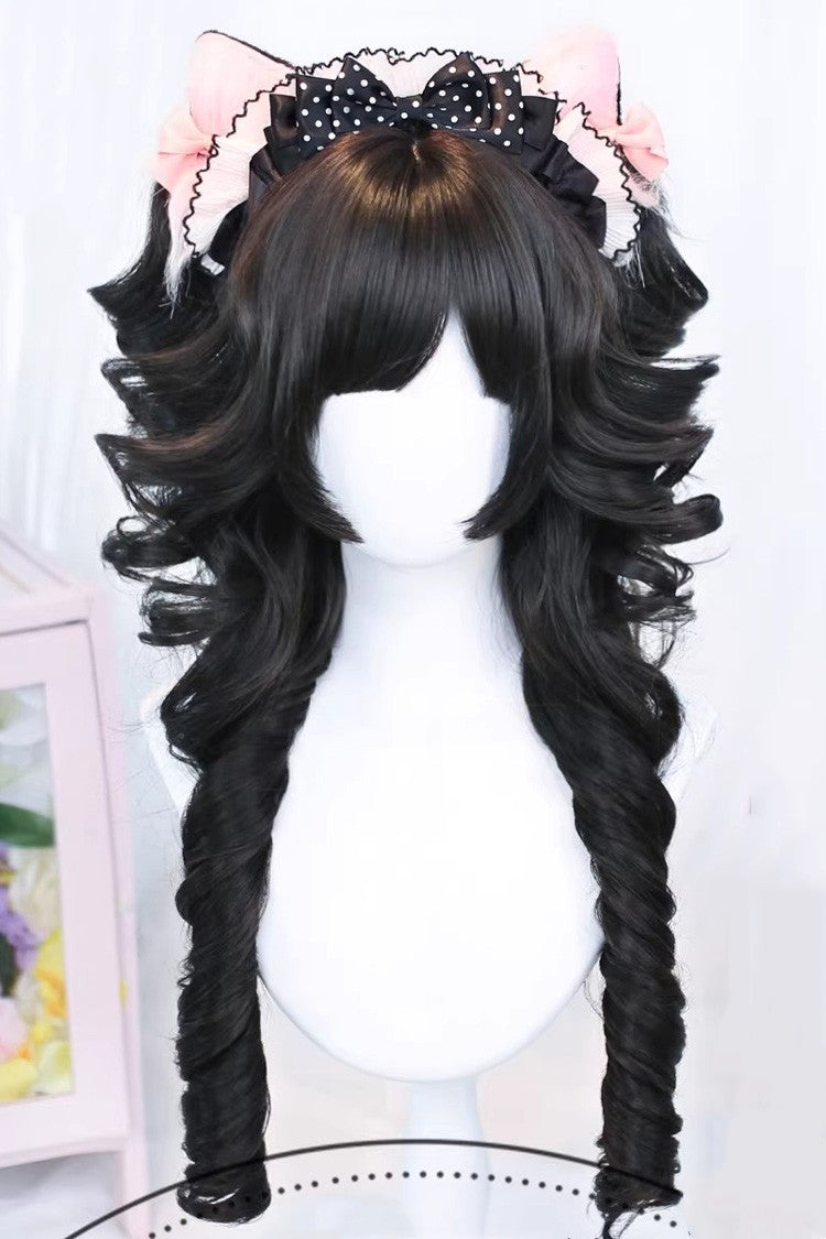 Ringlet Curls Sweet Lolita Wig with Blunt Bangs 3 Colors - Black-Tea-Brown - 4