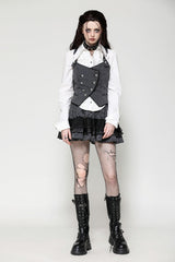 Black/White Striped Buckled Women's Gothic College Style Vest - Product - 5
