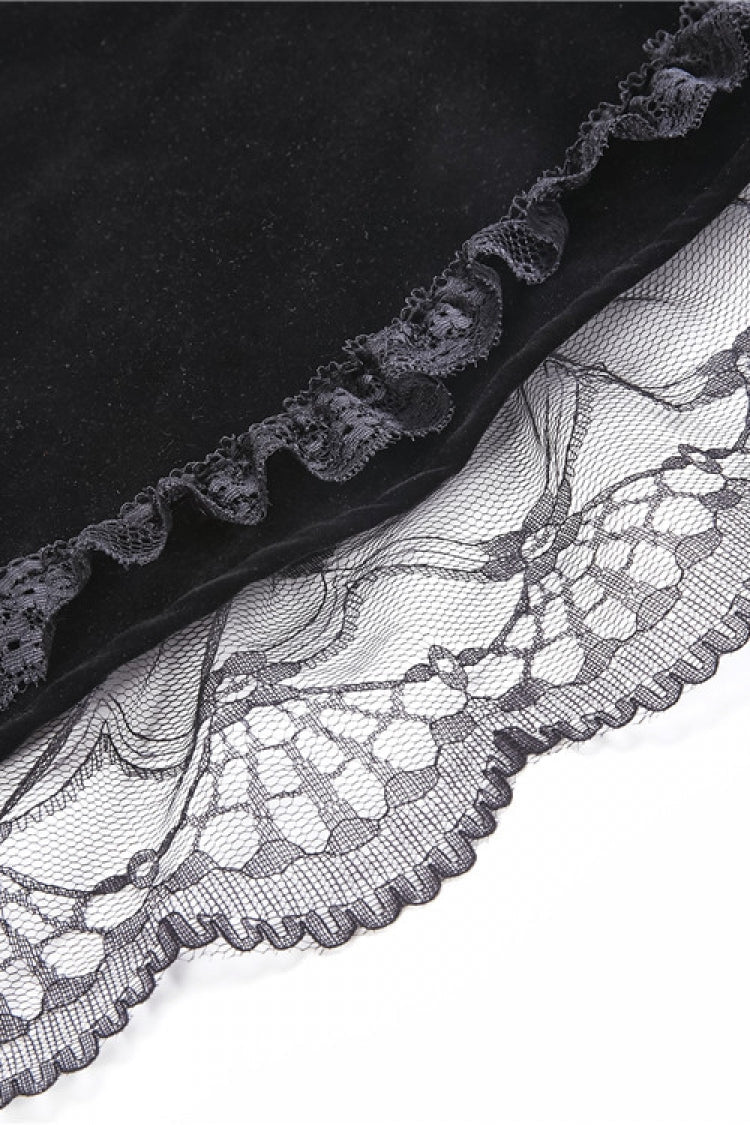 Black Lace Stand Collar Multi-Layered Long Trumpet Sleeves Rosette Velour Women's Gothic Bolero - Product - 18