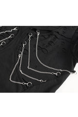 Black Short Sleeves Hollow Ripped Women's Steampunk T-Shirt - Product - 10