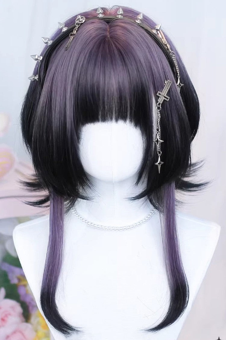 Black/Purple Ombre Mid-length Gothic Sweet Lolita Wig - Black/Purple - 1