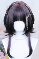Black/Purple Ombre Mid-length Gothic Sweet Lolita Wig - Black/Purple - 1