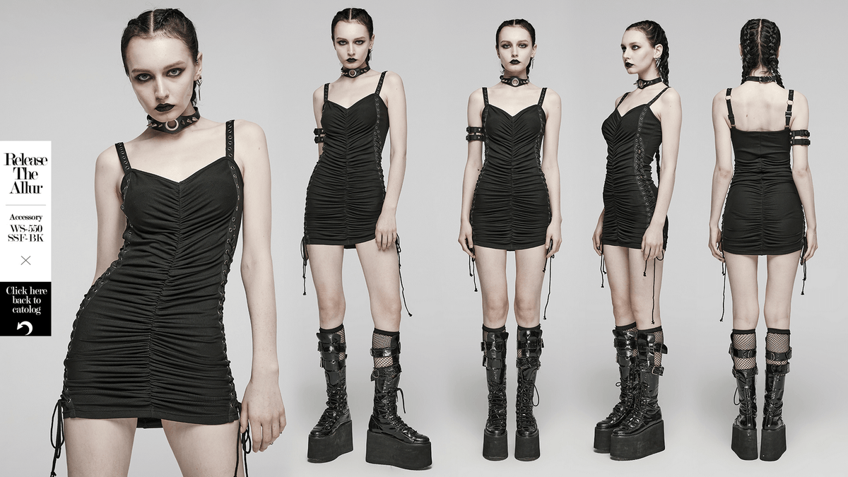 Edgy Adjustable Drawstring Mini Dress with Eyelet Straps - image 13