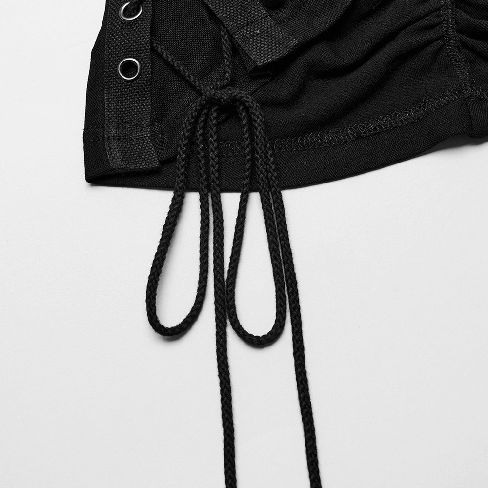 Edgy Adjustable Drawstring Mini Dress with Eyelet Straps - image 7