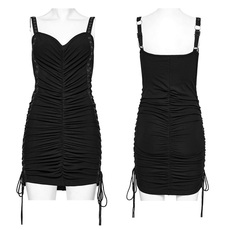 Edgy Adjustable Drawstring Mini Dress with Eyelet Straps - image 3