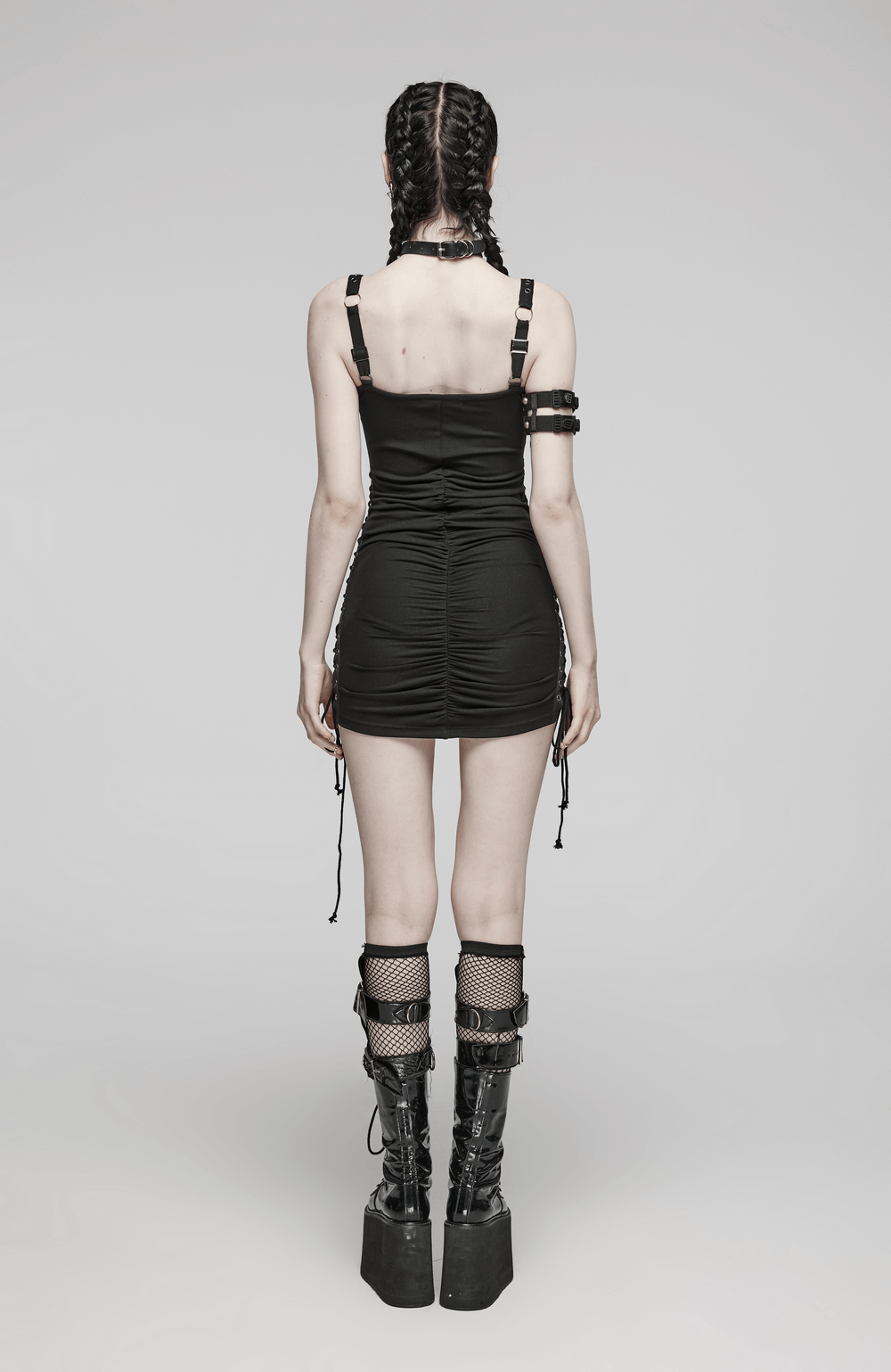 Edgy Adjustable Drawstring Mini Dress with Eyelet Straps - image 12