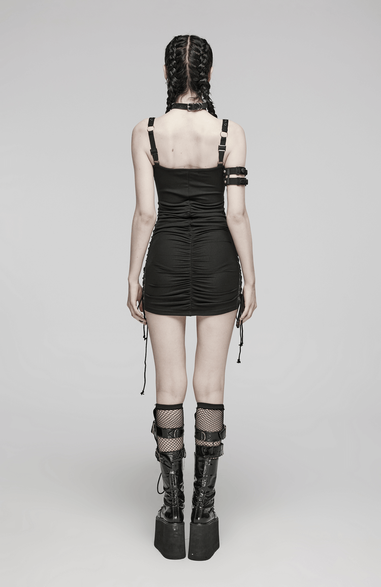 Edgy Adjustable Drawstring Mini Dress with Eyelet Straps - image 12