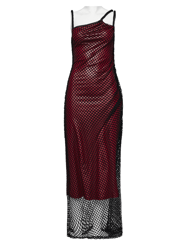 Edgy Goth Asymmetric Dress with Mesh and Shoulder Straps - image 4