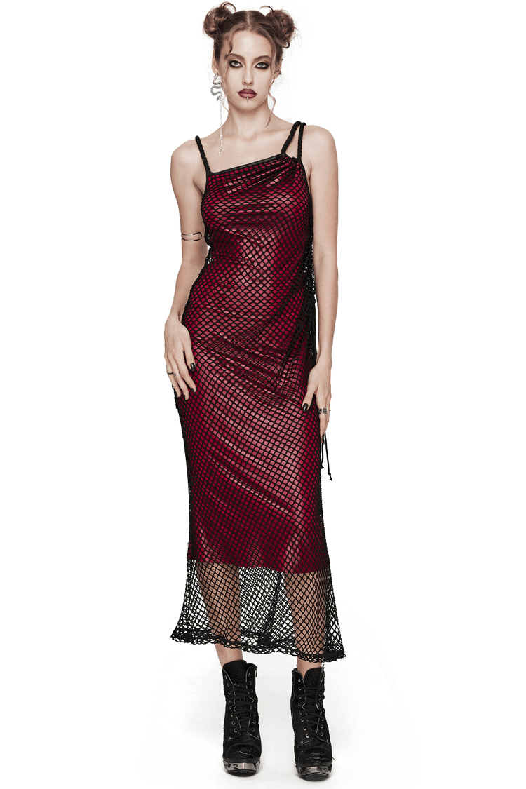 Edgy Goth Asymmetric Dress with Mesh and Shoulder Straps - image 1