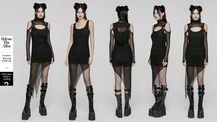 Edgy Hooded Wasteland Two-Piece Dress with Mesh Details - image 16