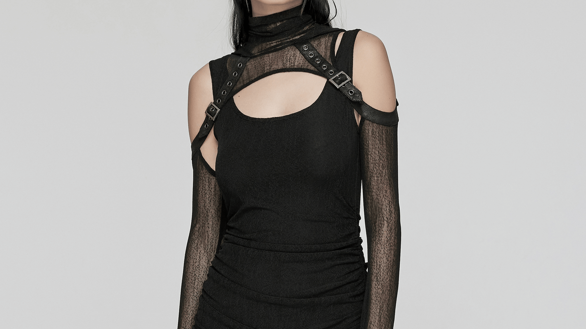 Edgy Hooded Wasteland Two-Piece Dress with Mesh Details - image 12