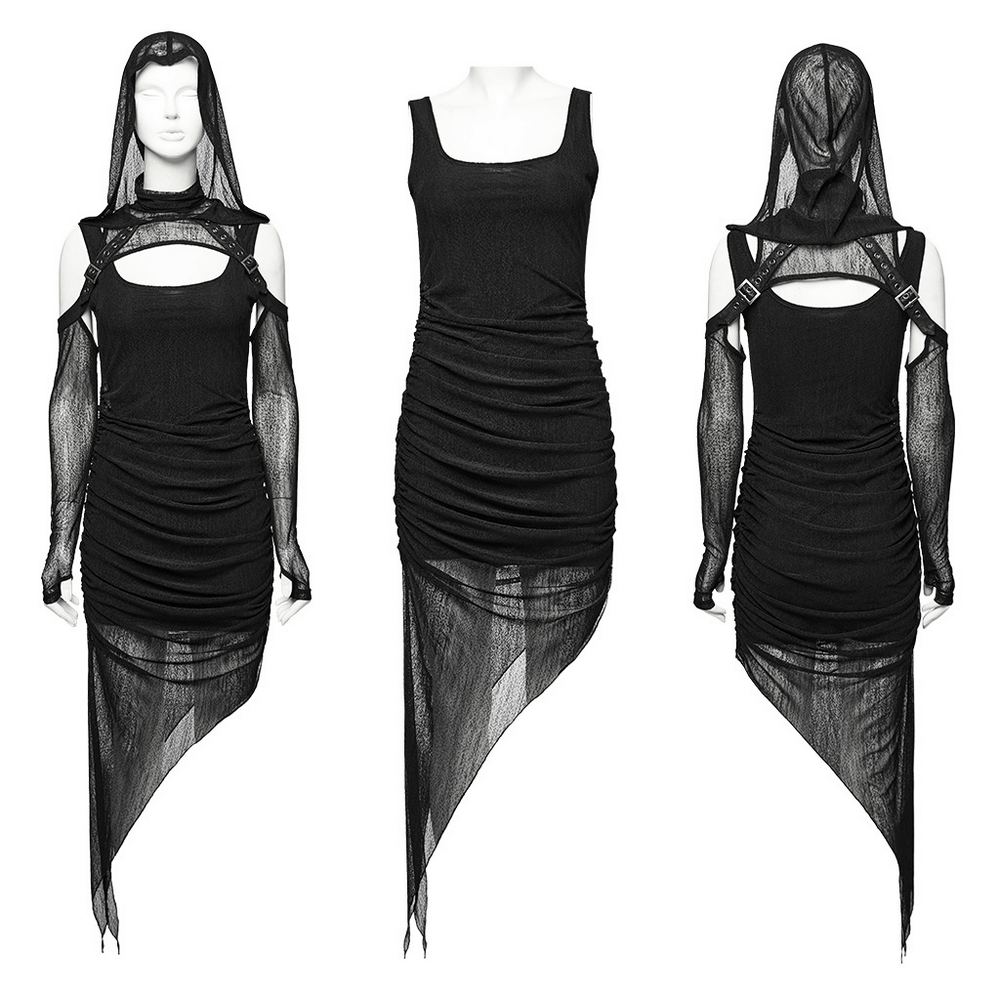 Edgy Hooded Wasteland Two-Piece Dress with Mesh Details - image 3